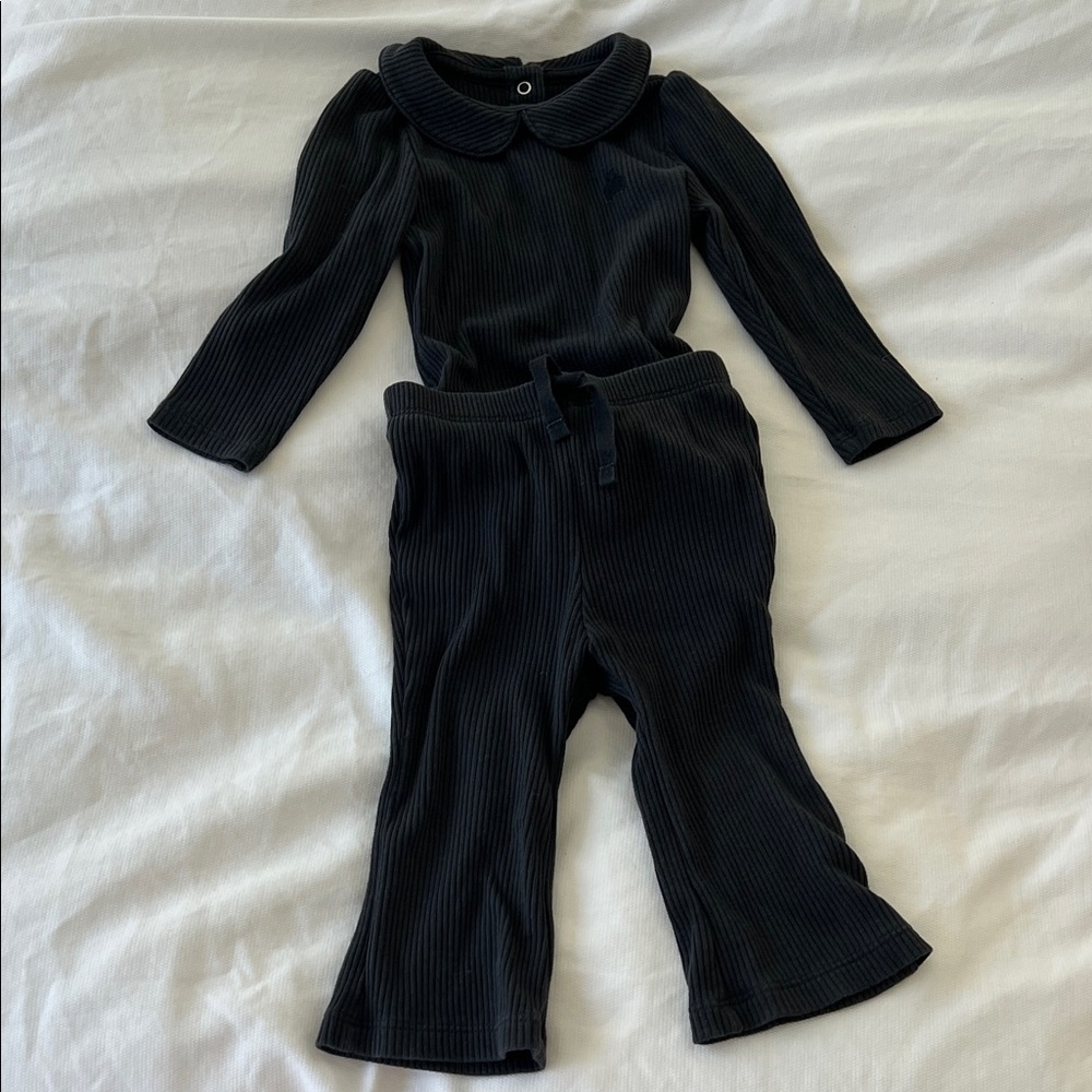 GAP Kids Black Ribbed Bodysuit and Pants Matching Set 6-12M